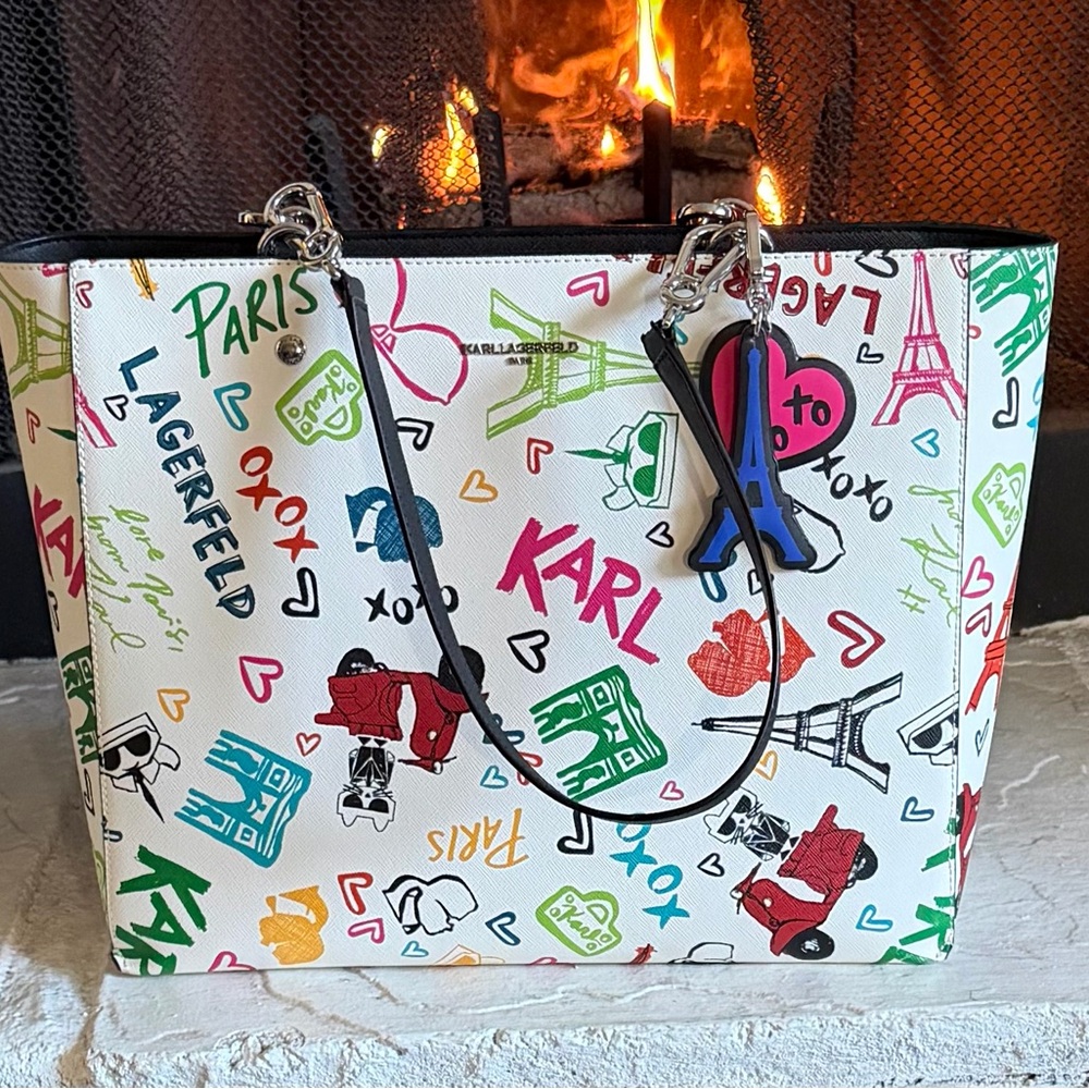 Karl Lagerfeld White Multicolor Graffiti Tote